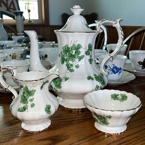 Hammersley Lucky Shamrock teapot cream and sugar England bone China set